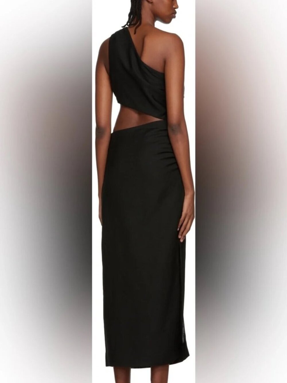 SIR. Black Asymmetrical Open Waist Midi Dress - 100% Linen - Picture 2 of 13